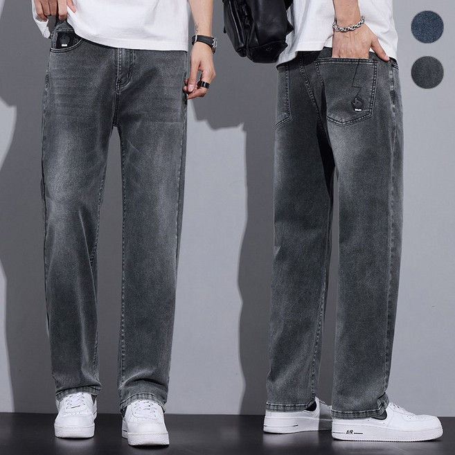 wassup 남자 청바지 널찍하다 일자핏 청바지 스판 춘하 통바지 지빅싸이즈