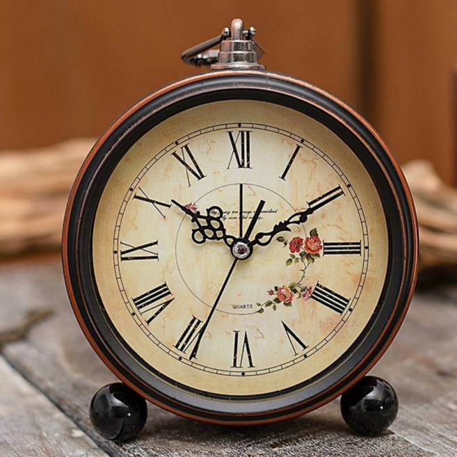 루제아나 유럽풍 인테리어 엔틱 알람 탁상시계, 원목