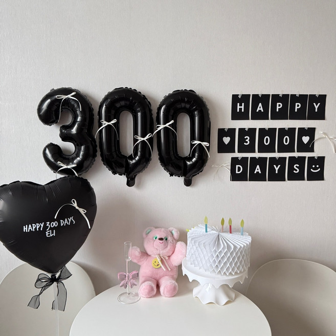 히얼투파티 아기 200일 풍선 소품, 1세트, 3. 블랙_300일