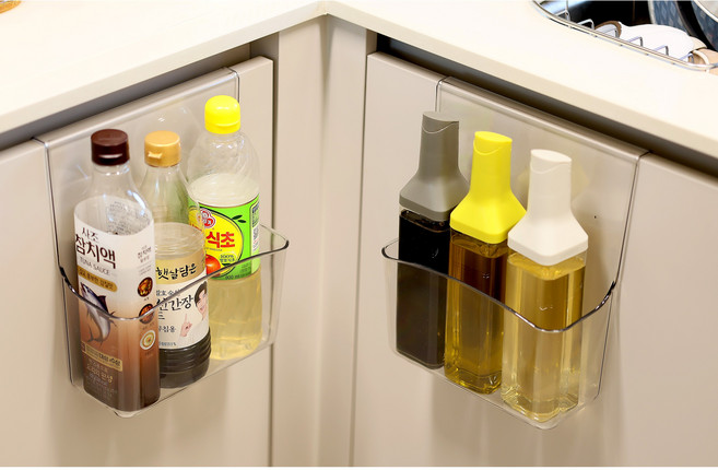 보브온 홈 주방 싱크대 문걸이 수납 바구니 도어 행잉 바스켓 2P, 2개, 투명