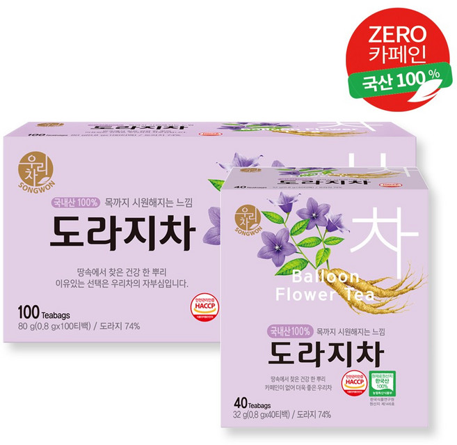 송원 우리차 도라지차 100T + 40T, 1개, 140개입, 800mg