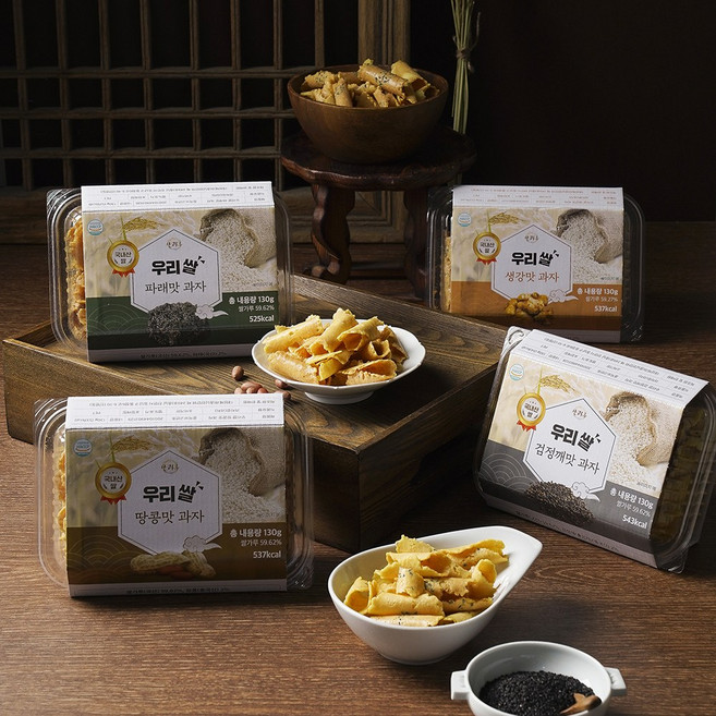 국내산 "쌀가루"산과루 우리쌀전병 4종세트 (파래 땅콩 생강 검정깨) 옛날과자, 520g, 1개