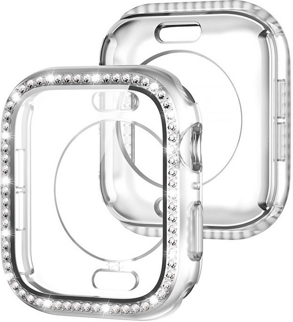 Rabbit Technology 全包電鍍 防撞保護 適用Apple Watch錶殼, 透明單排鑽全包殼,46mm（S11/S10）通用, 1個