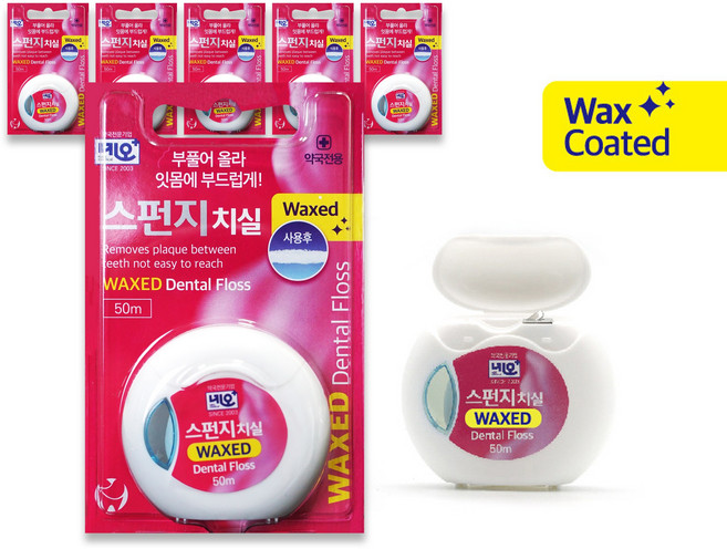 네오 치실 휴대용 치아 치석 제거기 스펀지치실 왁스향, 6개, 1개입, 50m