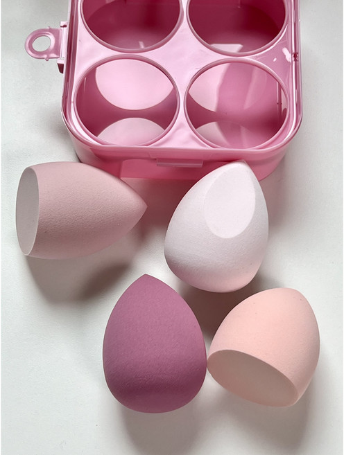 옥그라미 에그퍼프 +케이스 세트 물방울 메이크업 쿠션 퍼프, 1세트, 핑크