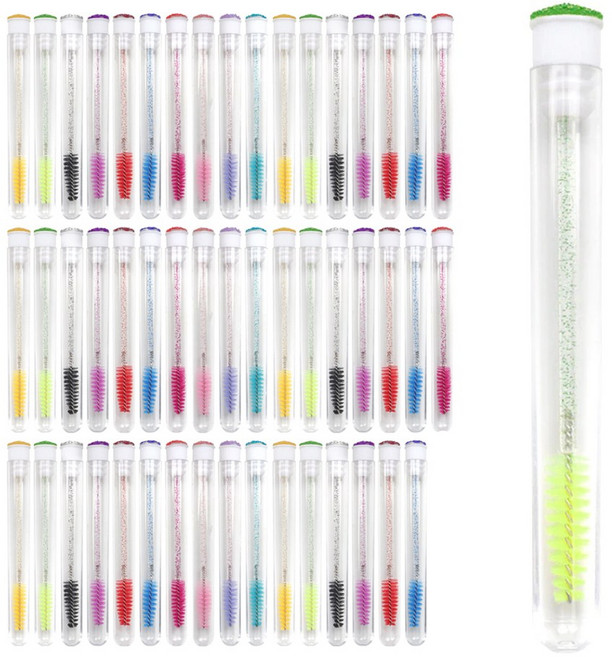 케이스 속눈썹 브러쉬 글리터 땅콩 실리콘 반짝이 마스카라 속눈썹 연장 래쉬펌 부자재, 색상랜덤, 50개