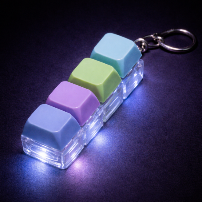 펫더월드 LED 키보드 불빛 키링 딸깍이 mbti 선물, 4구(직사각형), LED 랜덤, 1개