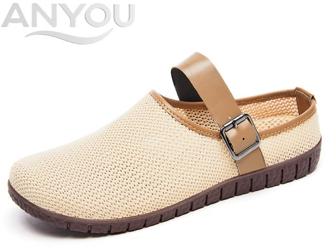 봄신상 여성용 빈티지 샌들 슬라이드 부드러운 쿠션 슬리퍼 외출용 캐주얼 메쉬 앵클 스트랩 멀티핏