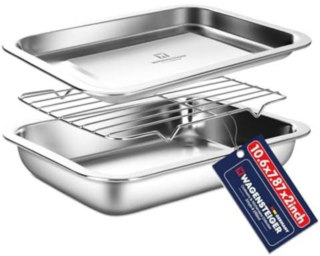 304 스테인리스 사각 팬 3종 세트뚜껑+채반 2.8L 대용량 오븐용 로스팅 트레이 튀김 바스켓 마리네이드 보관 용기 캠핑용 밧드, 1