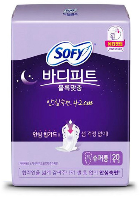 쏘피 바디피트 볼록맞춤 생리대 날개형, 오버나이트 이상, 20개입, 12개