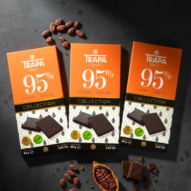 trapa 95%黑巧克力 無糖 獨立包裝 成人 苦甜 醇厚, 80g, 3個