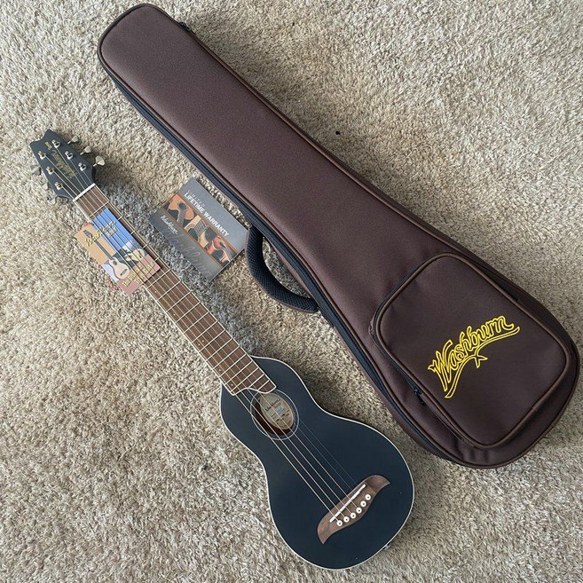 Washburn 어쿠스틱 기타 34인치 연습용 미니기타 입문용, 블랙, 1개
