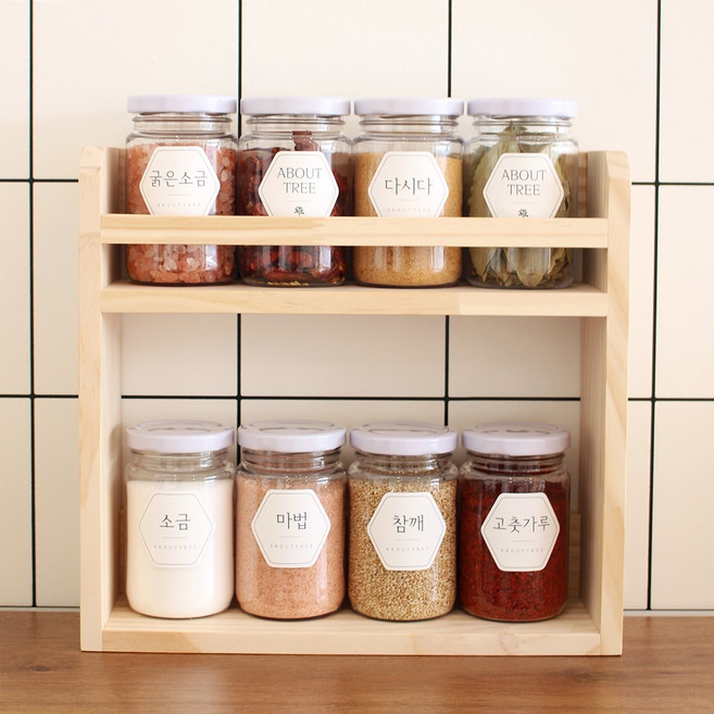 어바웃트리 감성라벨 2단 양념통세트 (금속화이트), 1세트, D8 (트라이탄200x8개) 금속화이트