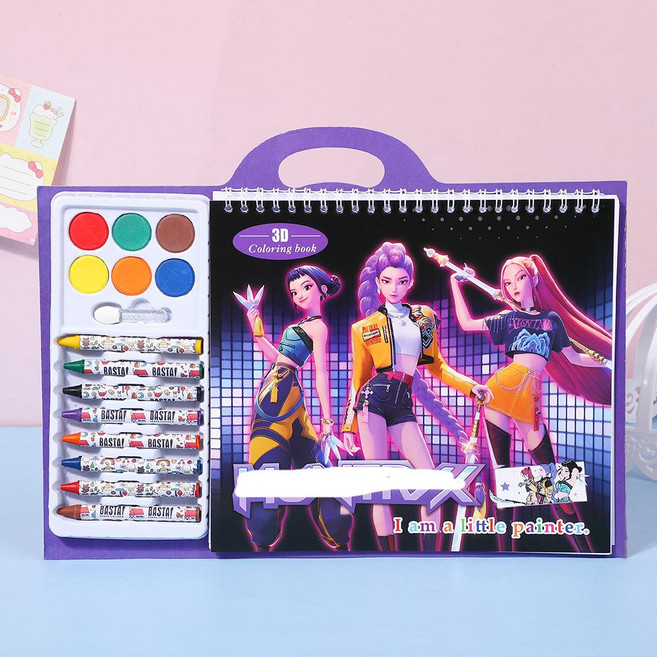 케이팝 데몬 헌터스 컬러링북 컬러드로잉북 색연필 세트 안전 미술 그림 그리기 색칠북987314-394493, 보라색