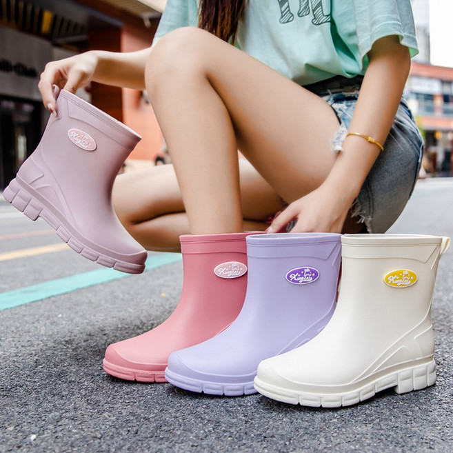 여성용 파스텔 레인부츠 워터슈즈 경량 미끄럼 방지 미들 레인부츠 쿠셔닝 장화