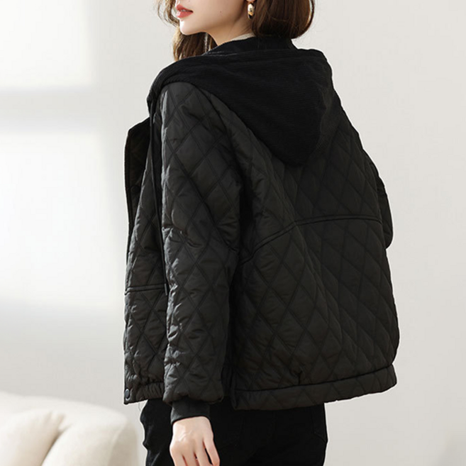 NUNUHANA 여성 경량 숏 퀼팅 후드 패딩 자켓