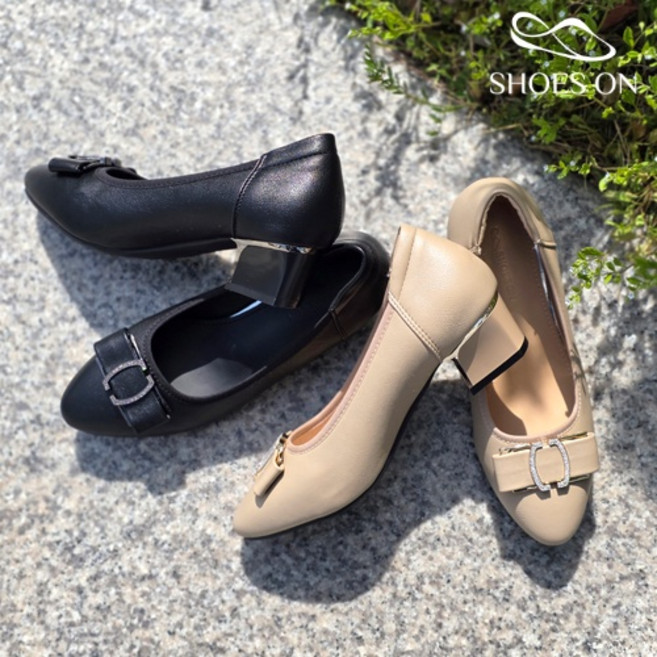 슈즈온 라엘 리본 미들 힐 펌프스 4cm