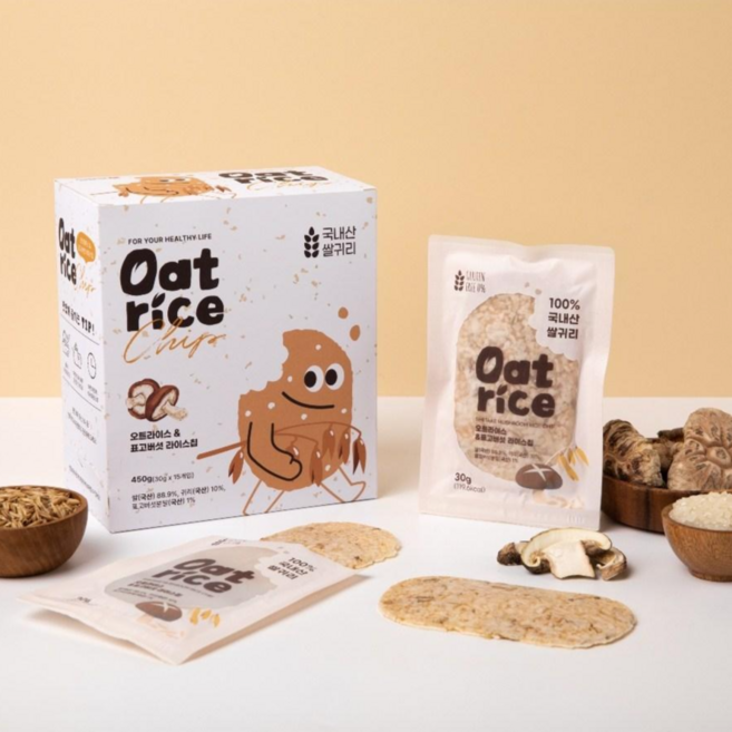 [믿음윤] 강진 오트라이스 표고 라이스칩 30g*15개입, 30g, 15개