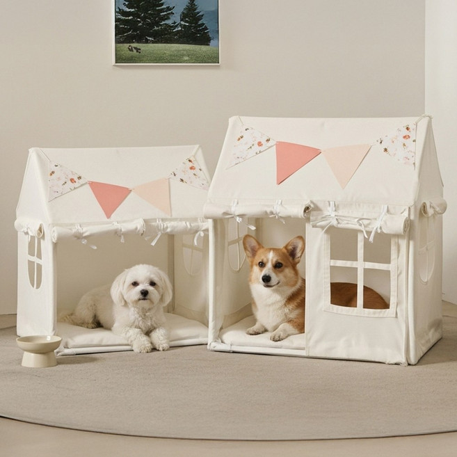동화속나무 소형견 강아지 숨숨집 애견 텐트하우스 실내용 방석포함, 1개, 화이트