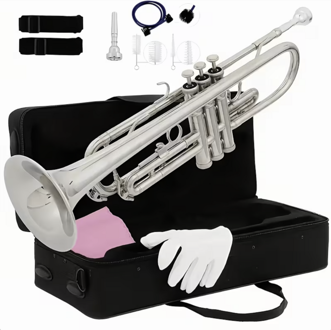 트럼펫 입문용악기 Bb (Trumpet Bb + 케이스), 1개, 실버, 입문용트럼펫