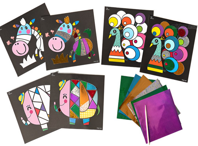 포일아트 만들기 키트 어린이 미술놀이 반짝이 스티커 DIY 세트 12도안, 1개, 12도안세트