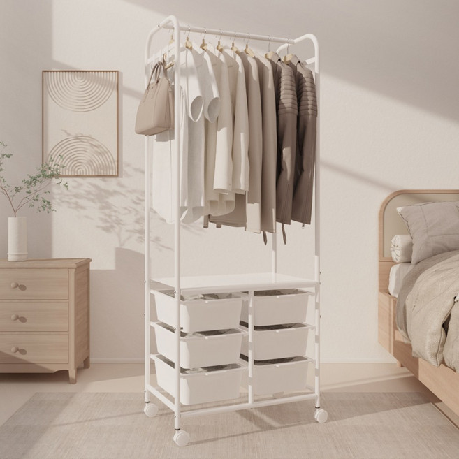 무베즈 올인원 이동식 서랍형 행거 올화이트, 서랍 3단