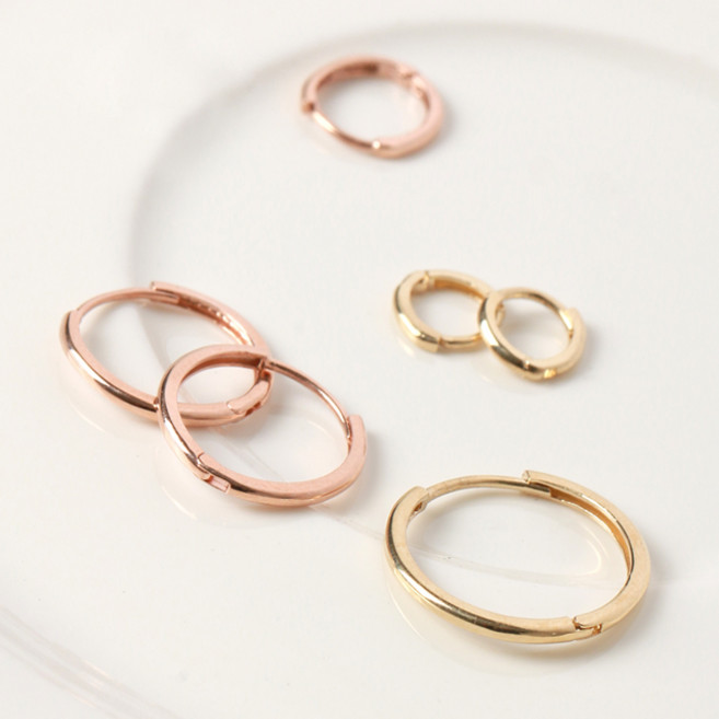 오로프 전체 14K 금 민자링 원터치 귀걸이 5 7 9 11 14 mm (낱개 1개 기준)