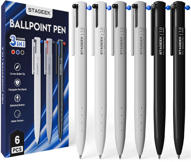 스테이지크 STAGEEK 6개세트 퀵 드라이 3가지색상 부드러운 필기, 6개