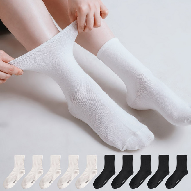 프롬산타 조임없는 무압박중목 고밀도 면 무지양말 10켤레 M~L