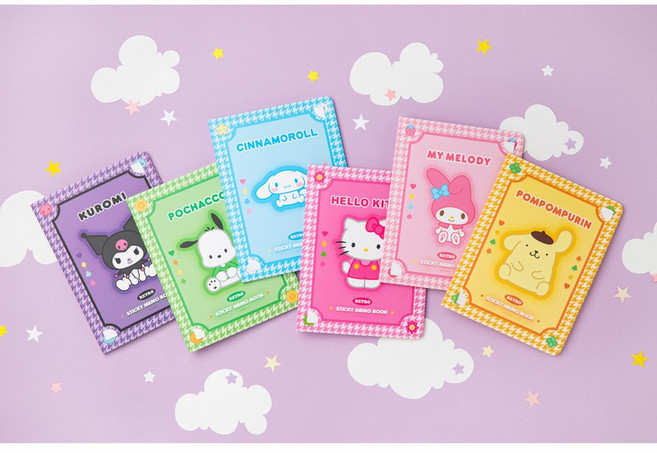 [Sanrio] 쿠로미 마이멜로디 시나모롤 레트로 스티키 메모 북 6종