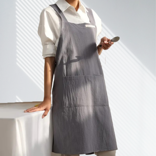 이드림 100% 순면 부드러운 천연 원단 파스텔로 앞치마, 1개, 그레이