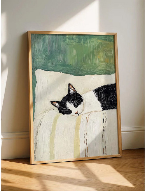 잠자는 턱시도 고양이 아트 프린트 장식 선물 액자 없는 그림, 21x30cm No Frame, WS9023