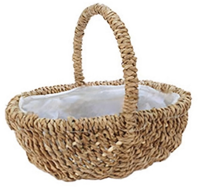 왕골바구니 / 라탄 원형 손잡이 빵 바구니 야채 과일 간식 인테리어 핸드메이드 바스켓 선물, 1개, 내츄럴