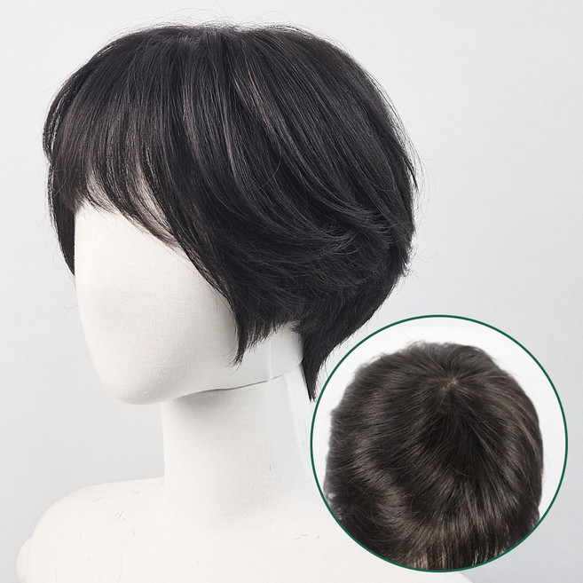 에이위그 100% 인모 수제 불파트 숏컷 통가발 신축망 헤일리, 1개, 자연블랙