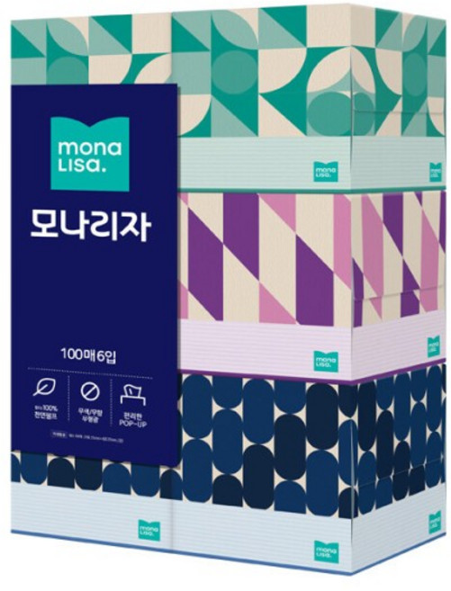모나리자 미용티슈 미니 각티슈 100매 6입, 100매입, 6개