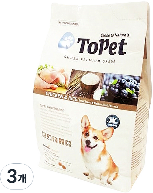 투펫 치킨 앤 라이스 애견사료, 곡물, 1.2kg, 3개