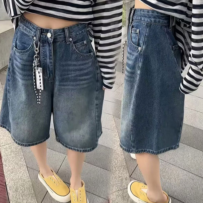 델루비오 성인 여성 와이드 반바지 데일리 버뮤다 청반바지