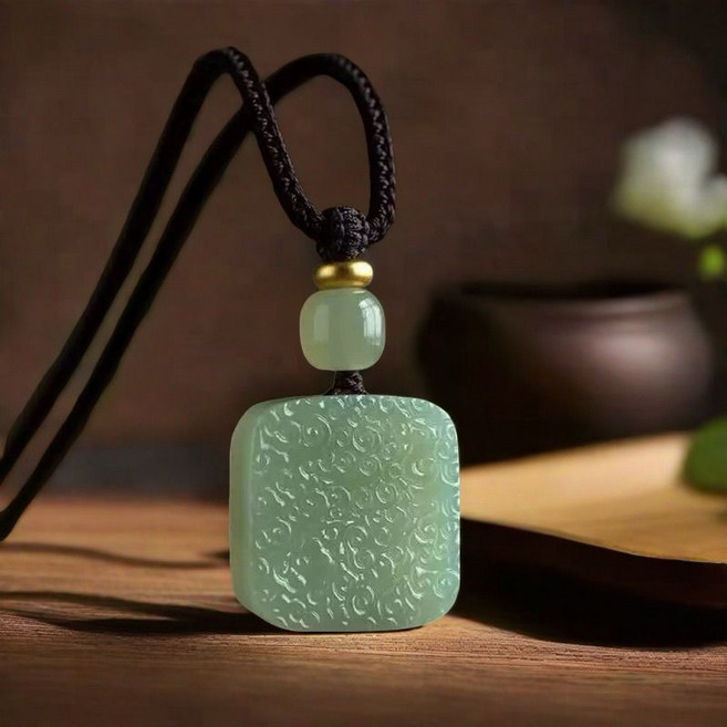 천연 화전옥 상운 펜던트 청옥 목걸이 꼬임 끈 선물 CIILLNY