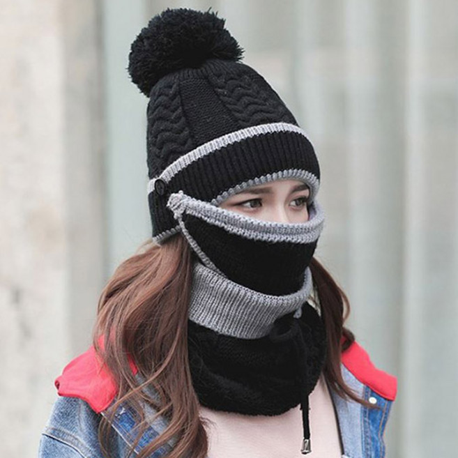 옴니 여성 겨울용 귀달이 털 니트 방한 모자