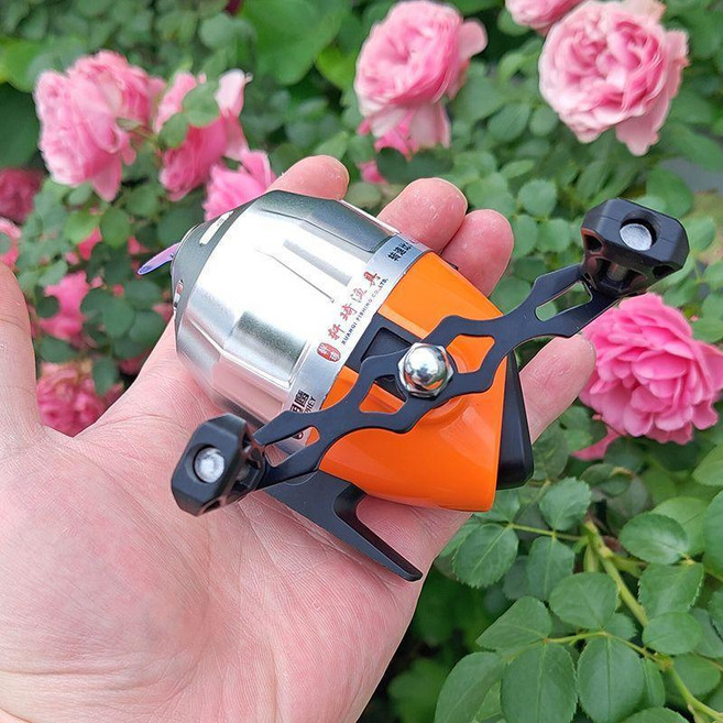 帶線封閉式傻瓜射漁輪迷你傻瓜特價清倉打魚神器釣魚線輪, 升級版左手橙色,6號尼龍線43米