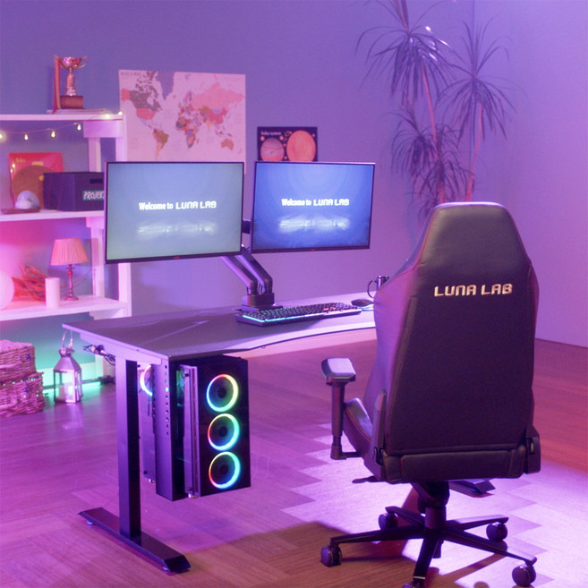 루나랩 컴퓨터 책상 게이밍 데스크 1인용 블랙 커브 상판 1200mm, 모던 월넛 일반, 1800mm