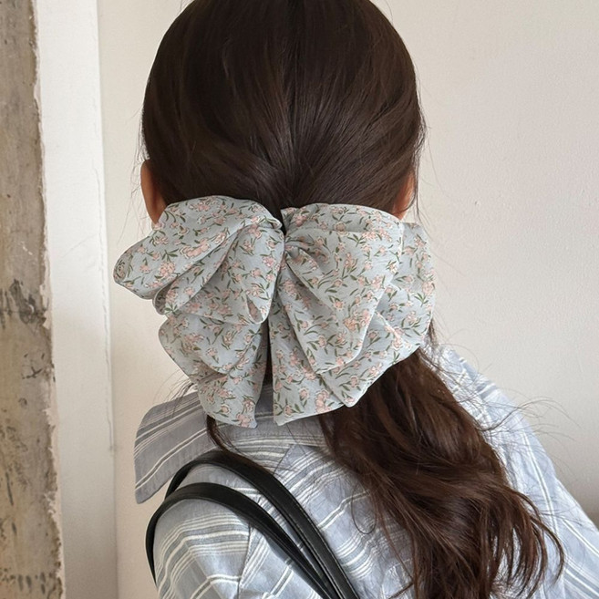 잔꽃무늬 플라워 리본 쉬폰 집게핀 대형 반묶음 헤어핀
