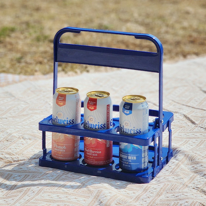 주앤지 휴대용 음료 커피 캐리어 트레이 6구 다용도 캠핑용 컵 맥주 홀더 트레이, 음료캐리어 - 블루, 1개