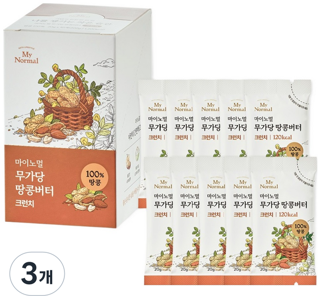 마이노멀 100% 무가당 땅콩버터 스틱 크런치, 20g, 30개