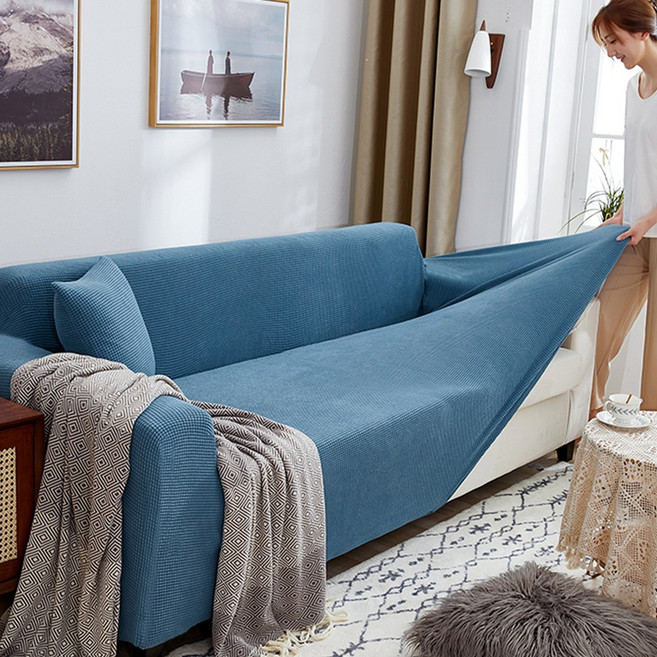 코팅블루 먼지없는 쿠션감있는 와플 탄력 쇼파커버 1~4인용, 오션블루, 1개