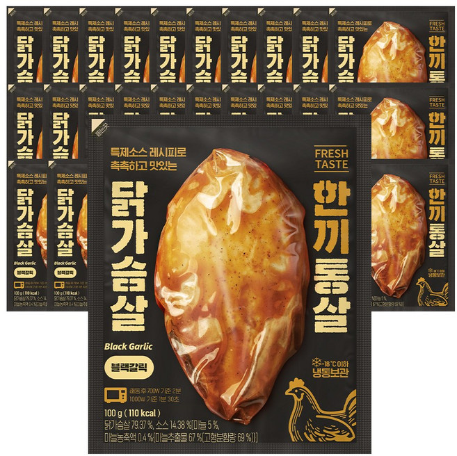한끼통살 통살 닭가슴살 블랙갈릭맛 30개입, 100g, 30개