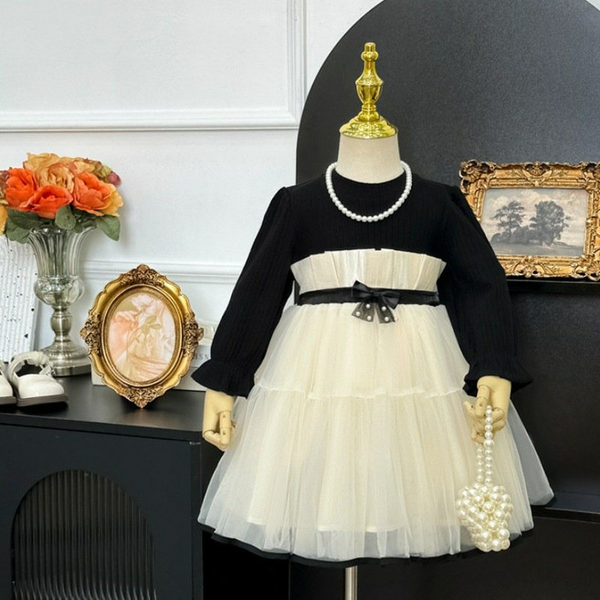 아짱 키즈 아동 여아 봄 가을 원피스 여아 유아 아기 허리 리본 원피스 하객룩 행사 블랙원피스