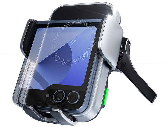 Toocki Z플립 호환 듀얼코일 15W 무선충전 차량용 핸드폰거치대, 실버