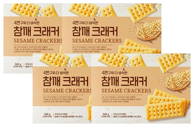 4번구워 더 바삭한 참깨 크래커, 4개, 340g - 쿠팡