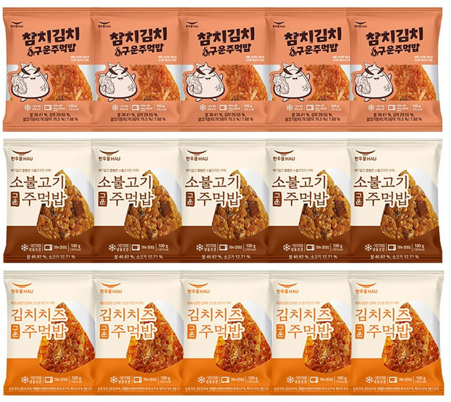 [도도나몰] 한우물 구운주먹밥 15개 참치김치+소불고기+김치치즈 (5개씩), 1세트, 100g